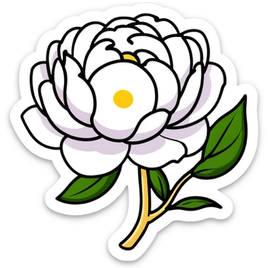 A white peony flower with golden center sticker