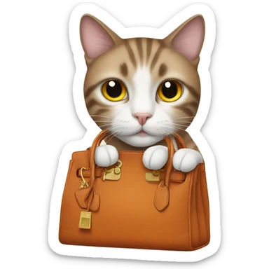 A cat wearing a Hermes bag sticker