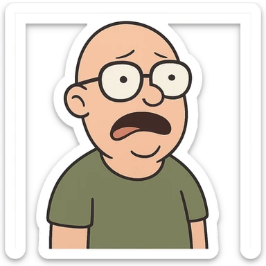 flat toon style bald guy with glasses, looking dumb sticker