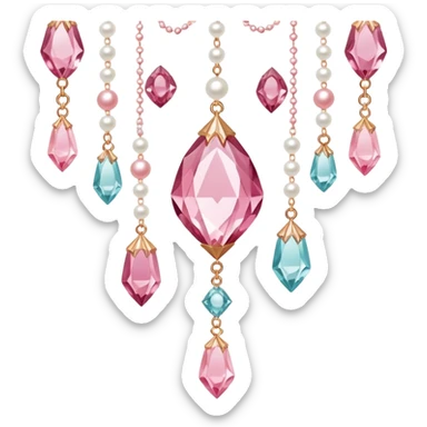 Rose-colored pastel glistening glossy sparkly shiny glittery hanging crystals pearls and beads and gemstones decorations sticker