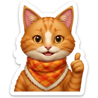 Cat smiling and giving thumbs up, wearing red Checkered Triangle scarf sticker