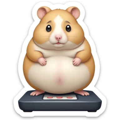 fat hamster big belly stepping on a broken scale looking guilty with a tear sticker