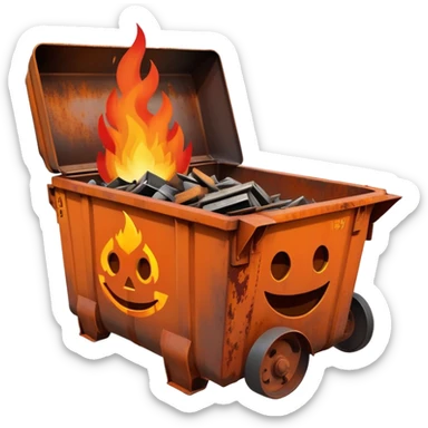 Smiling dumpster with fire coming out of it  sticker