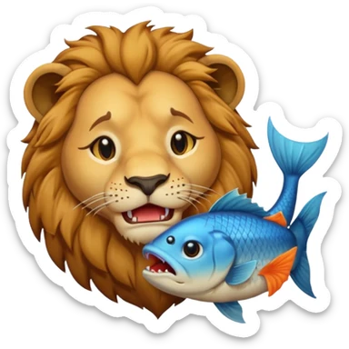  A lion eating a fish, feeling sad, cry, portrait, bust up sticker
