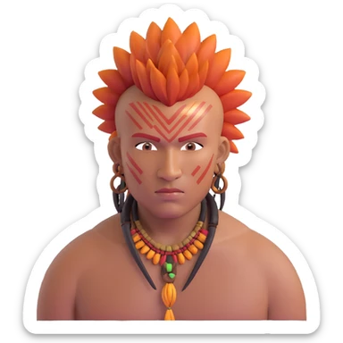 indigenous man with mohawk hairstyle and reddish-copper skin tone, strong facial features sticker