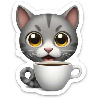 A fearful cat holding a coffee sticker