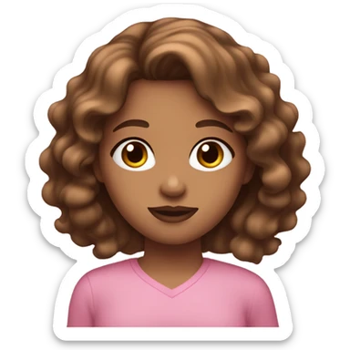 Girl with brown wavy hair, hazel eyes, pink shirt, and lipgloss  sticker