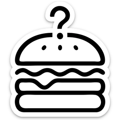 black hamburger, no texture or shading, with a prominent white question mark centered on top, transparent background sticker