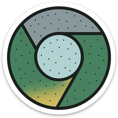 chrome browser icon, flat icon style, color scheme grey dark green, stippling effect, low detail, suitable for ico format, personal use sticker