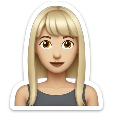 White woman with brown eyes and brown hair with bangs and a bridge piercing  sticker