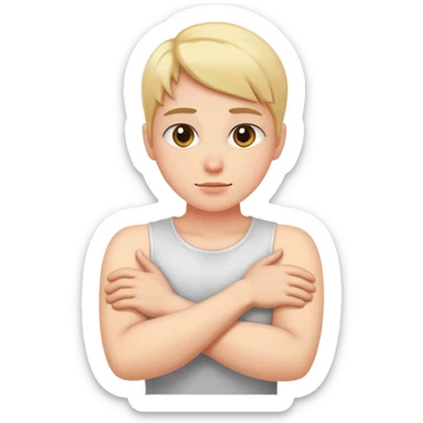 Arms crossed grabbing neck sticker