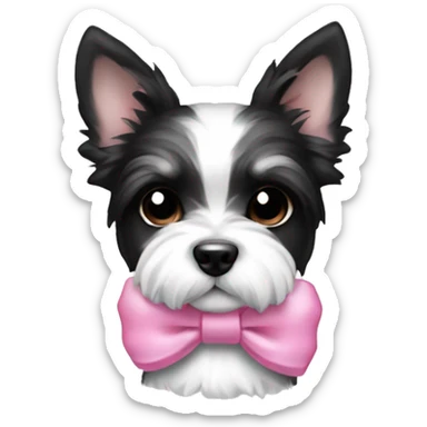 Black and white Biewer Terrier puppy with pink bow sticker