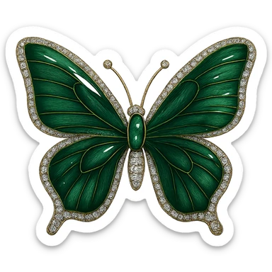 single emerald green butterfly with deep green enamel and sparkling gems sticker