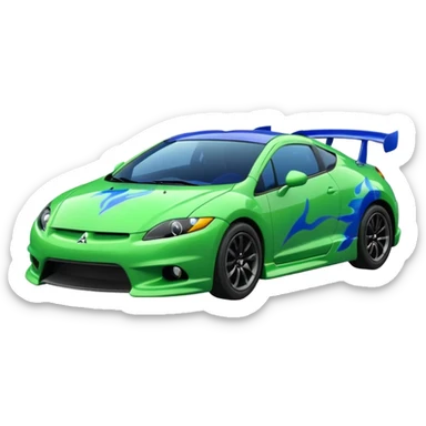 MITSUBISHI ECLIPSE Color green and Flames Color Blue sticker