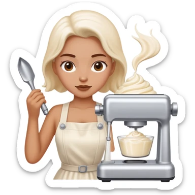A girl making whipping cream in a machine  sticker