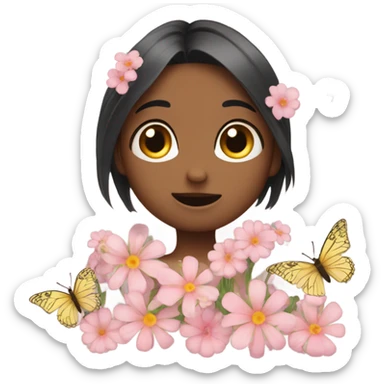 shy uwu emojis with flower and butterfly sticker