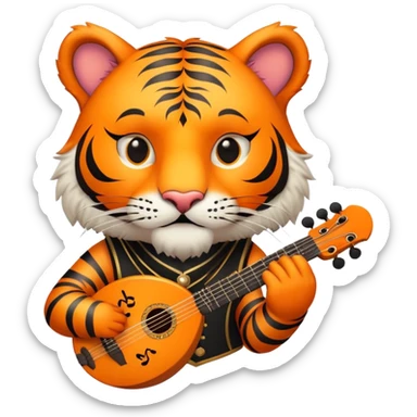 bard tiger face with lute and musical notes for Twitch emote sticker
