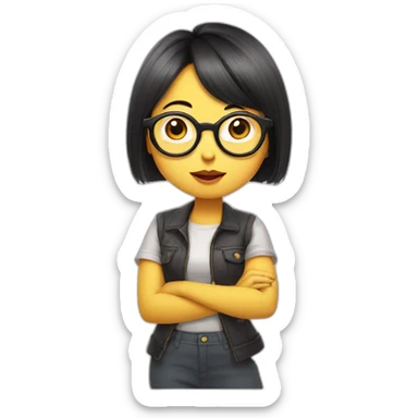 Korean girl minion character with glasses, duck lips sticker