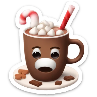 Hot chocolate giving winter vibes w a cup of red colour and marshmallows on top with cokees man  sticker