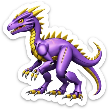 Cool Edgy Purple Yellow Digimon-Fakemon-Guilmon-Velociraptor-Dragon-Mecha full body sticker