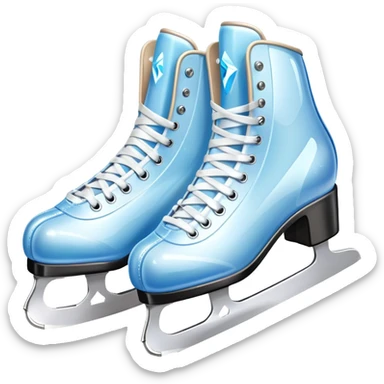 An icon showing The rink is surrounded by cheering spectators and soft arena lights, creating a beautiful, dynamic atmosphere. a pair of elegant figure skates placed on the smooth, sparkling ice of a grand ice arena. Transparent background highlights the grace and beauty of figure skating. sticker