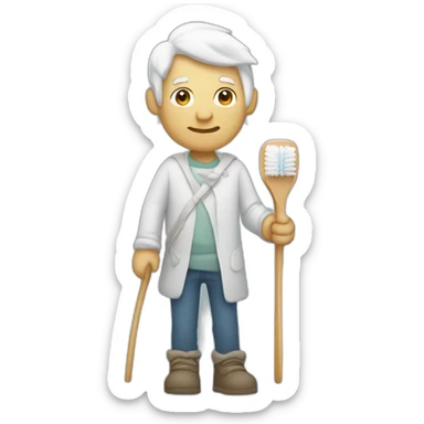White Wanderer with a toothbrush as walking stick sticker