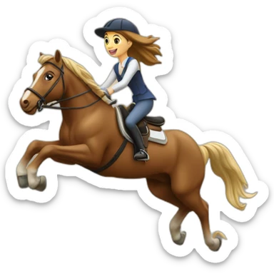 Fille sur un cheval en saut d’obstacle sticker