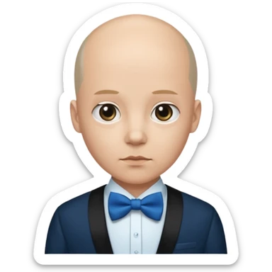 Bald with blue bow tie, midnight balck dress, age. sticker
