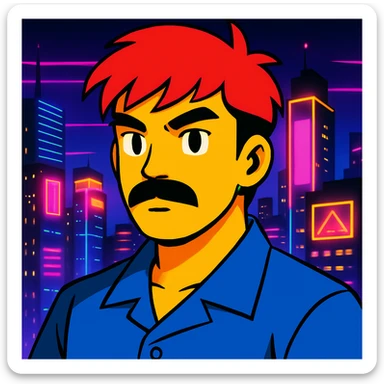 Add a neon city background, keep the 90's anime style and all original colors and lighting sticker