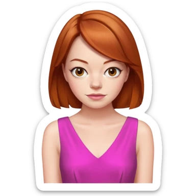 Emma Stone, orange brown hair, pink dress sticker