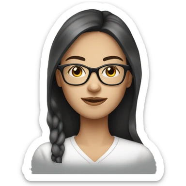 Beautiful fair skin, dark long hair woman with white eyeglasses sticker