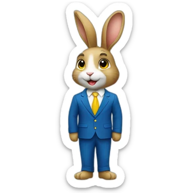 A rabbit student in a suit in the color of the Ukrainian flag sticker