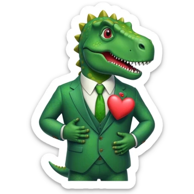 old dinosaur in a suit holding a big hear  sticker