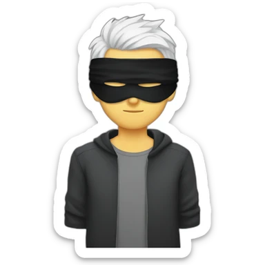 white-haired young man with black blindfold covering his eyes , with spike hair sticker