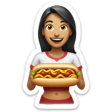 Happy mexican woman holding a hotdog sticker