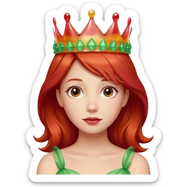 red hair woman wearing an edible candy gummy crown sticker