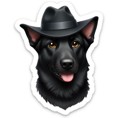 Black German Shepard wearing a Fedora sticker