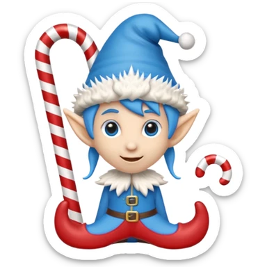 blue emoji creature with elf hat, small quills, candy-cane shoes, 3D emoji style, 1:1
 sticker