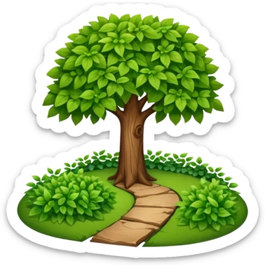tree and bush next to a garden path sticker