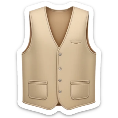 A 3D Apple-style emoji of a simple sleeveless vest (yelek), front view, minimal and clean design, soft fabric texture, neutral colors, cartoon-like and cute style sticker