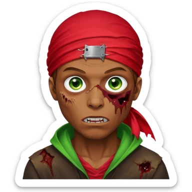 Red durag, men zombie with brown hair color and green eye color, with dark vampire clothes sticker