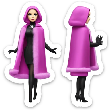 Fucshia ‘n Fur Barbie, Wednesday Addams, cape,veil,funeralwear,showing off, show full body,accessories coat gloves  sticker