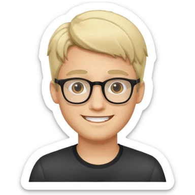 A young man using glasses with a blond dark hair and white skin color sticker