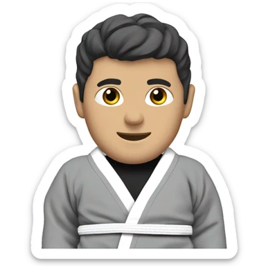 Jiu jitsu gi with a grey and black belt sticker