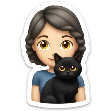 Russian girl with black fluffy cat with yellow eyes  sticker