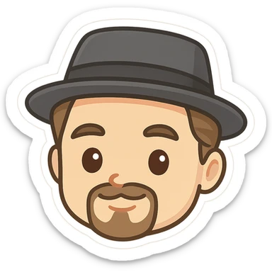 Leonardo DiCaprio chibi cartoon face with a fedora, cute and simplified emoji style sticker
