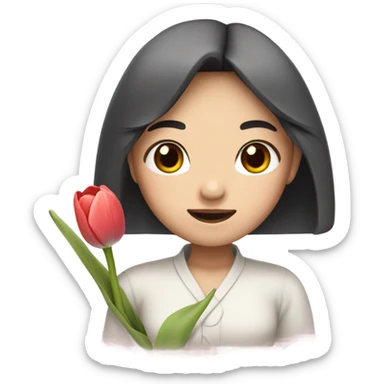 Asian pale Girl with bans holding tulip sticker