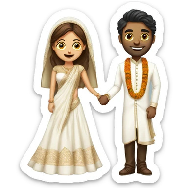 White western bride in saree and tall brown groom indian groom sticker