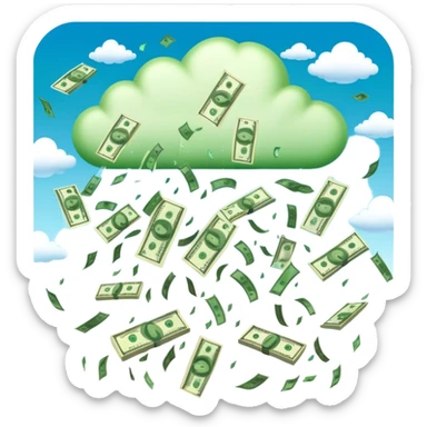 dollars raining from the sky, money falling from clouds sticker