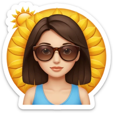 brunette womans face on a sun sticker